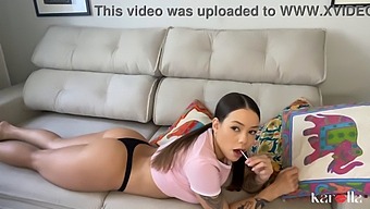 A Young Brunette Stopped Giving A Lollipop And Opted For A Real Penis, Riding It!